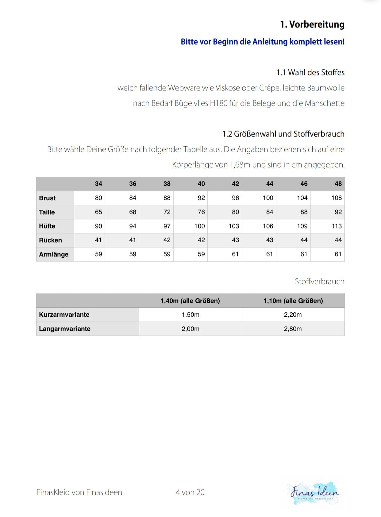 Finas Kleid- legeres Kleid mit wunderschönen Biesen (Papierschnittmuster) - FinasIdeen-Schnittmuster