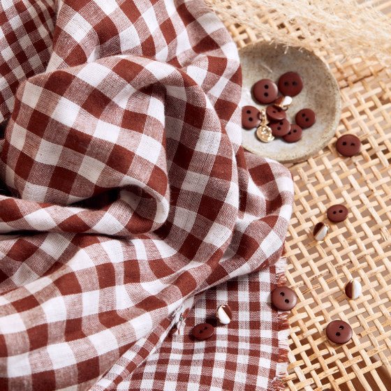 Gingham Double Gauze off-white-rust