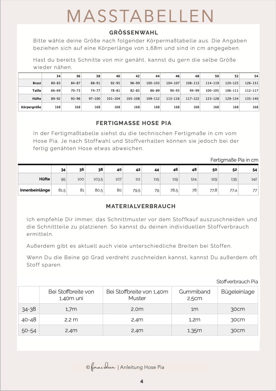 Pia - Hose (Papierschnittmuster) - FinasIdeen